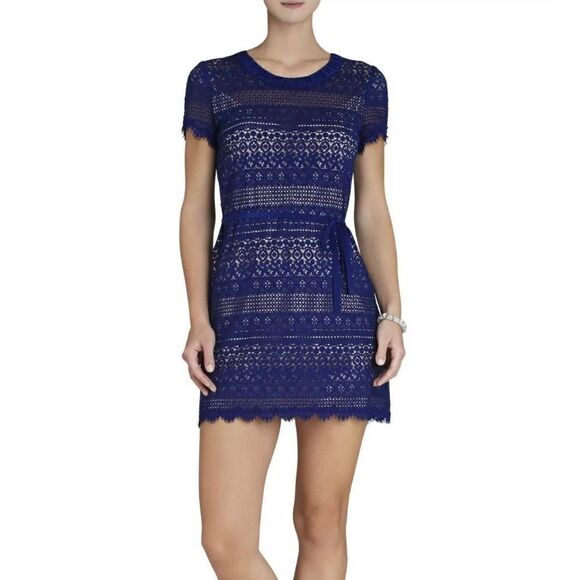 BCBGMAXAZRIA Darlita Deep Royal Blue Lace Sheath Dress Size 6 - Picture 1 of 13